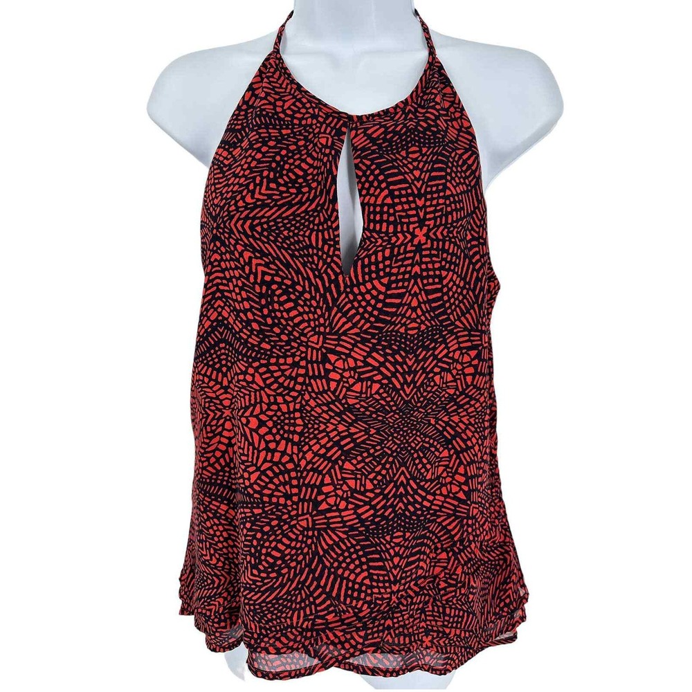 Banana Republic Orange/Black Sleeveless Flowy Asymmetrical Top Small